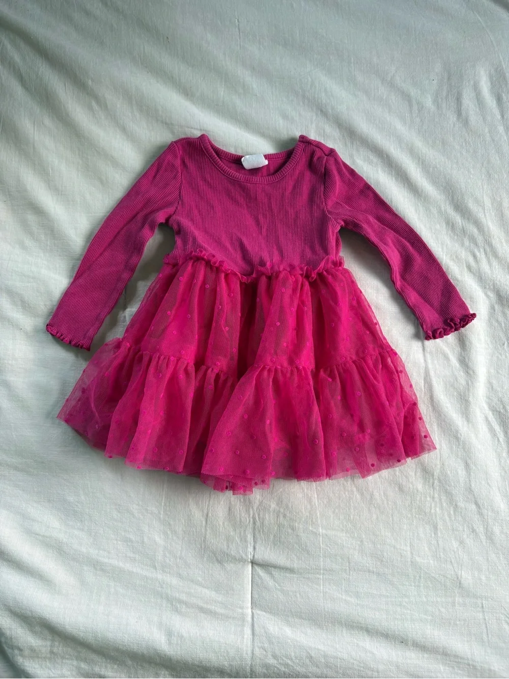 GAP Bright Fuchsia Long-Sleeve Tulle Tiered Dress